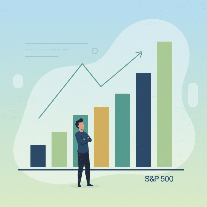 Visual representation of steady financial growth and investment in S&P 500 index funds, perfect for long-term planning.
