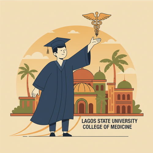 An illustration depicting a student graduating from one of the best federal universities in Nigeria for Medical and Health Sciences, symbolizing a successful career in healthcare.