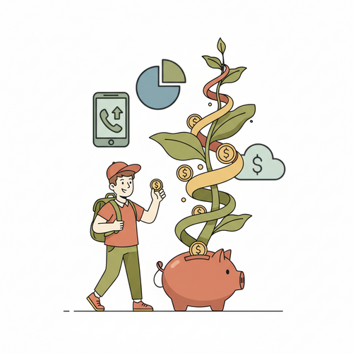 A student using micro-investing apps to start investing with just $5, showing financial growth.