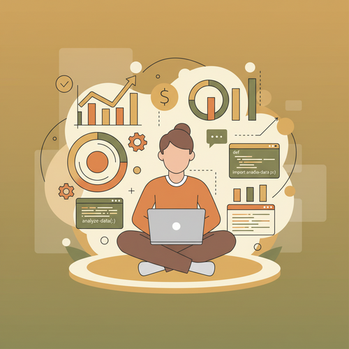 A conceptual illustration of a finance professional learning and applying free Python programming courses for financial analysis and algorithmic trading.