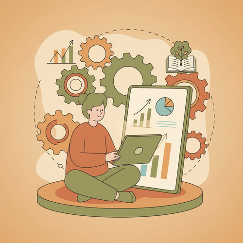 A person learning about free machine learning courses from Stanford and MIT, with financial charts in the background.