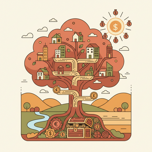 Flat design illustration of a person confidently speaking in front of an audience, representing the benefits of free public speaking courses for improving presentation skills in a financial context.