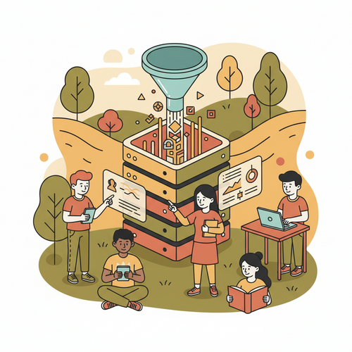 Illustration of students learning SQL for free, showcasing various online platforms for data science.