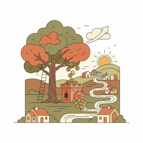 Illustration showing digital hands connecting with financial symbols, representing the Fintech Revolution democratizing finance for everyone.