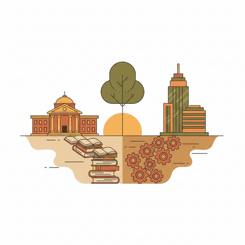 Illustration depicting the choice between the University of Vienna and TU Wien, showing two distinct academic paths.