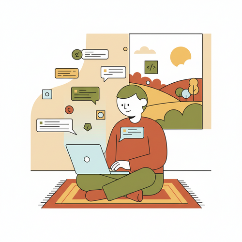 Illustration of a person learning computer science with a laptop, focusing on free intro computer science courses