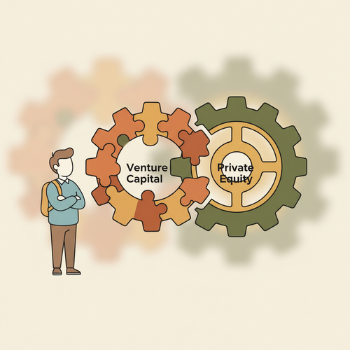 Illustration comparing Venture Capital vs Private Equity for students