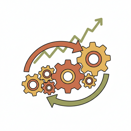 Advanced Capital Allocation architectures with gears and arrows showing asset velocity and yield optimization