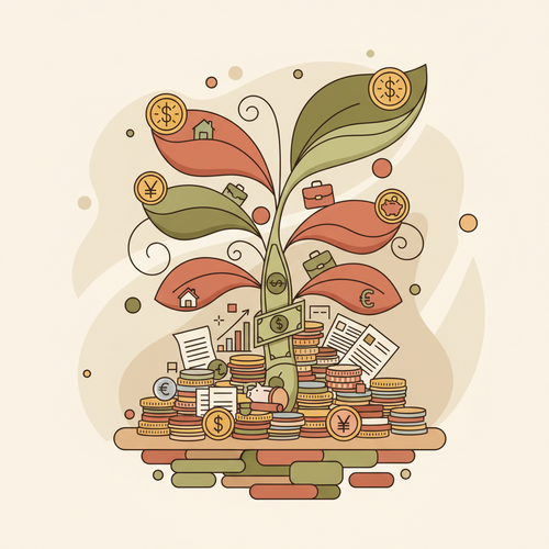 Illustration showing early career asset allocation strategies for tax-optimized wealth preservation with financial symbols and growth