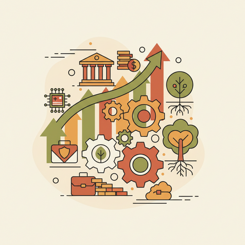 Abstract illustration of an academic institution's finance department managing institutional capital deployment, with symbols representing diverse alternative assets and hedging strategies.