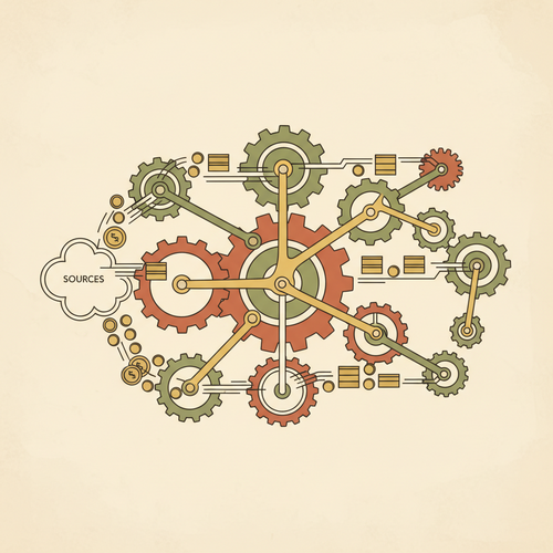 Conceptual illustration of private wealth architecture, depicting strategic diversification and risk-adjusted asset velocity through a system of financial gears and pathways.