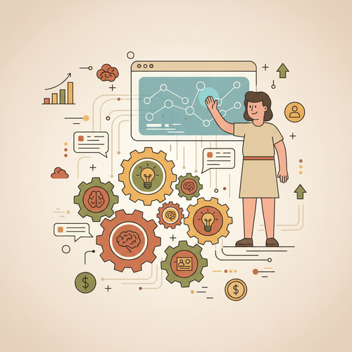 Illustration of scalable human capital engineering, showing algorithmic frameworks connecting skills data and enterprise learning pathways for optimized workforce development.