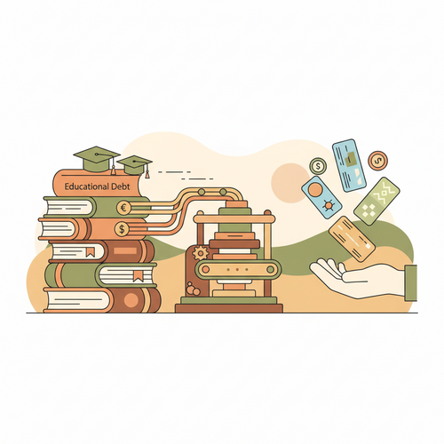Illustrative representation of income-contingent educational liabilities securitization, showing student debt transforming into structured financial products.