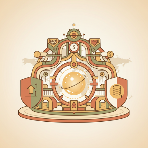 Flat design illustration of a secure, multi-jurisdictional wealth preservation framework with risk-adjusted returns.