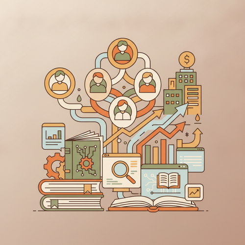 Corporate Human Capital Leveraging through open access academic ecosystems, showing knowledge flowing into businesses.