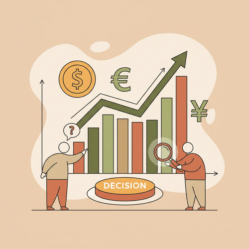 Flat design illustration depicting discretionary income modeling and behavioral finance optimization networks, with abstract representations of financial data and human decision-making processes.