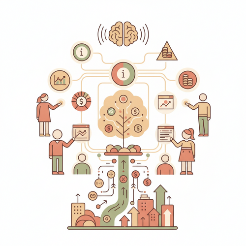 Conceptual illustration of open source human capital upskilling with interconnected knowledge networks and growing professional skills