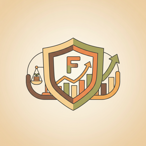 Flat design illustration of a protective shield over financial graphs and a scale, representing quantitative wealth preservation and tactical asset allocation for academic professionals.