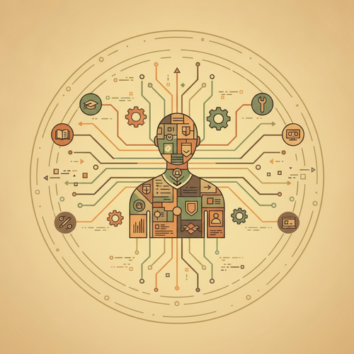 Flat design illustration representing scalable micro-credential systems and career arbitrage, showing interconnected digital pathways for professional development.