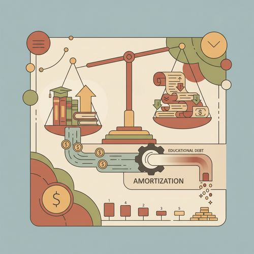 Flat design illustration of a balanced scale representing sovereign educational debt hedging, with one side showing investment in education and the other showing managed national debt amortization, emphasizing fiscal stability.