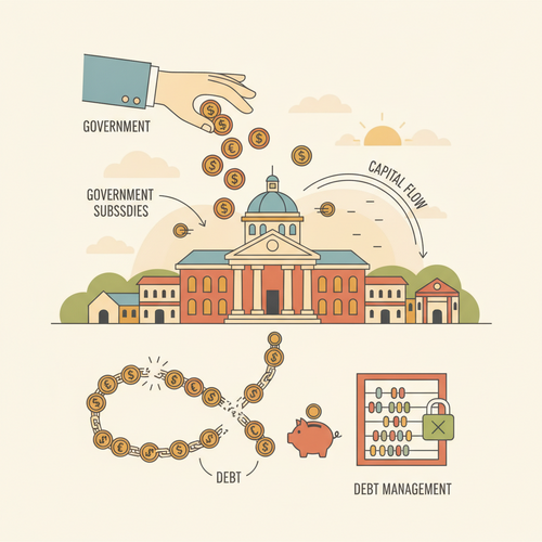 Conceptual illustration of sovereign subsidization arbitrage and strategic obligation engineering in academic finance, showing capital flows.