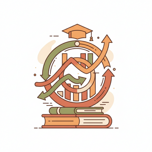 Abstract illustration of financial graphs and gears interlocking with academic symbols, representing educational credit risk mitigation through advanced fixed income and debt amortization strategies.