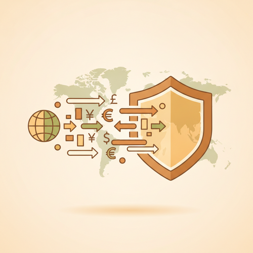 Flat design illustration representing global econometric modeling protecting academic fiduciary assets.
