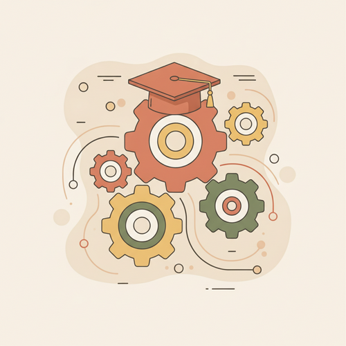 Illustration of financial gears interconnected with a graduation cap, symbolizing Institutional Subsidization Arbitrage and strategic credit leveraging in academic financing.
