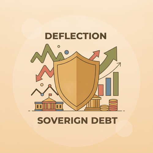 Illustration depicting econometric modeling protecting institutional treasury operations from sovereign debt volatility, symbolizing financial resilience.