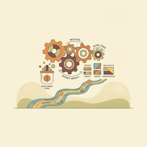Illustration depicting macroeconomic liquidity sequencing affecting quantitative asset valuation and endowment yield optimization.