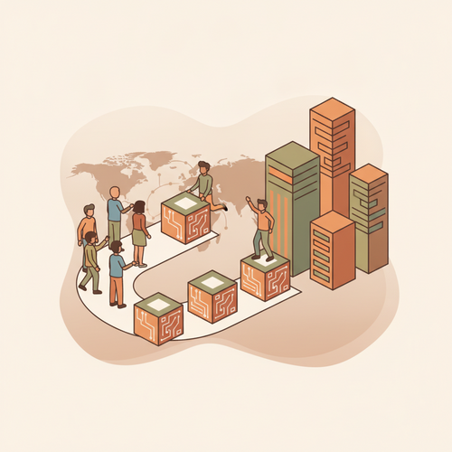 Illustration of scalable digital micro credentials empowering enterprise skill capitalization and labor arbitrage across global talent pools.