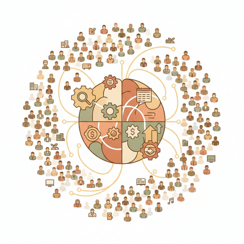 Flat design illustration representing enterprise micro-credential infrastructure optimizing a global workforce for scalable skill capitalization.