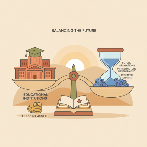 Conceptual illustration of educational liability hedging strategies, depicting financial stability and risk transfer mechanisms for higher education institutions against economic volatility.