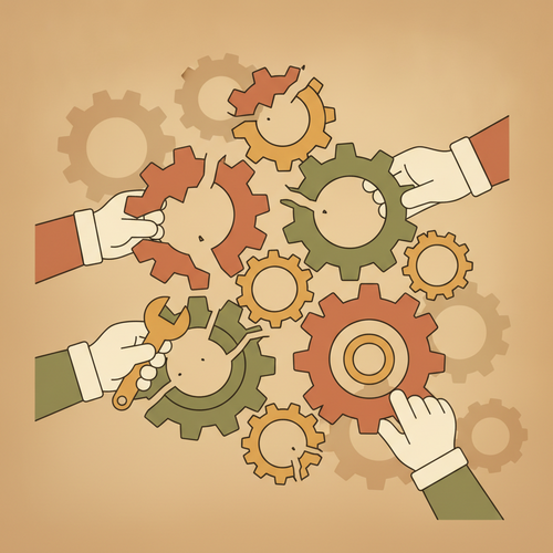 Illustration of gears representing Distressed Asset Liquidation Protocols and value extraction strategies in high-yield credit markets.