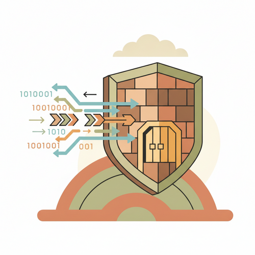 Flat design illustration of open-access econometric methodologies applied to enterprise risk management, showing data streams protecting a financial institution.