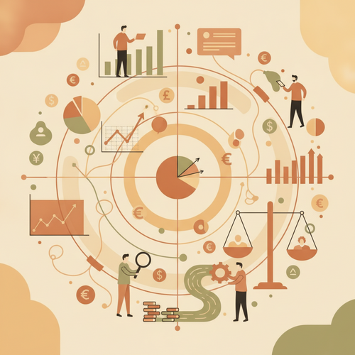 Illustration depicting federal debt securitization arbitrage, showing financial graphs, student loan assets, and analytical tools in a professional context.