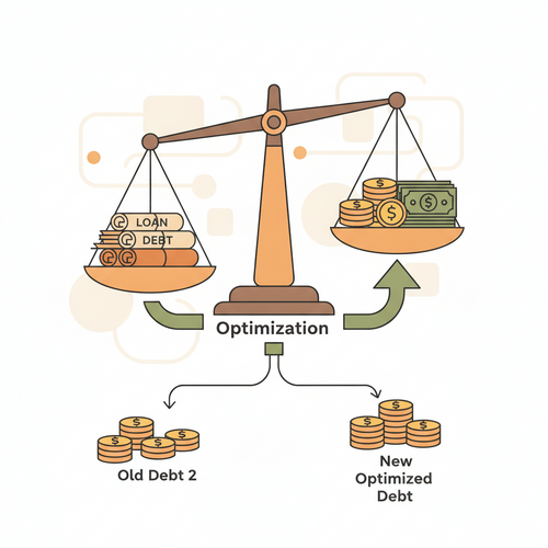 Illustration of private educational debt restructuring, showing optimized refinancing arbitrage and direct lending spreads.