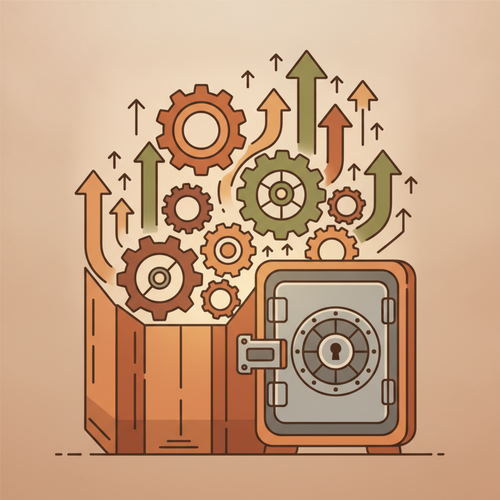 Abstract illustration of gears and data flows, representing quantitative asset allocation in an institutional portfolio setting, with concepts of yield optimization and volatility hedging.