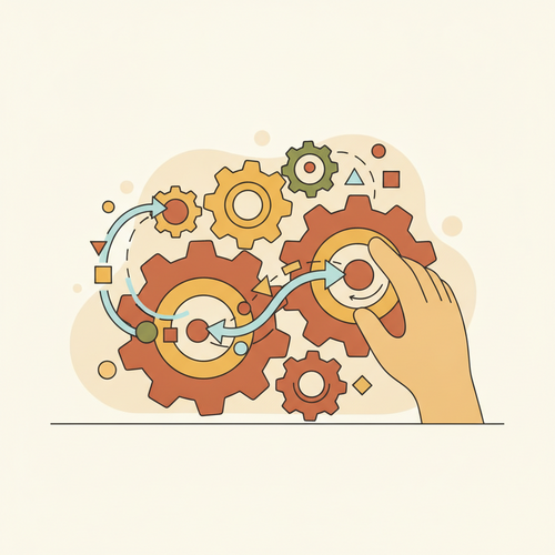 Flat design illustration of quantitative portfolio restructuring with abstract financial data and risk management elements.