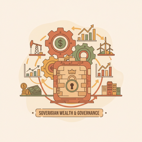 Illustration of robust Sovereign Wealth Governance Frameworks managing diverse global macro portfolio assets for long-term growth.