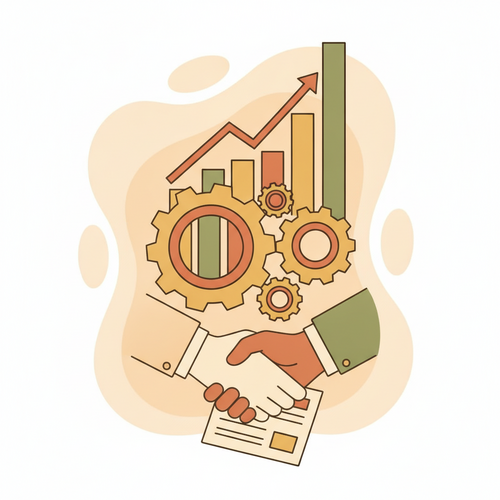 Illustration depicting advanced corporate valuation frameworks, showing financial models, discounted cash flow, and mergers acquisitions modeling in a professional setting.