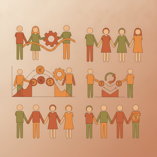 Conceptual illustration of human capital securitization, showing financial instruments connecting individuals in specialized careers to investment frameworks.
