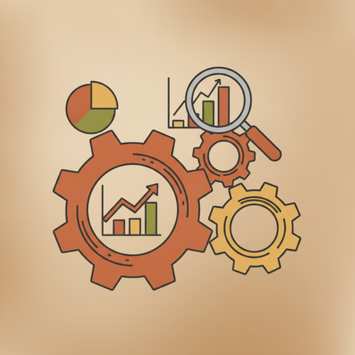 Illustration of algorithmic portfolio optimization with gears, financial charts, and data, representing convex risk parity engineering concepts.