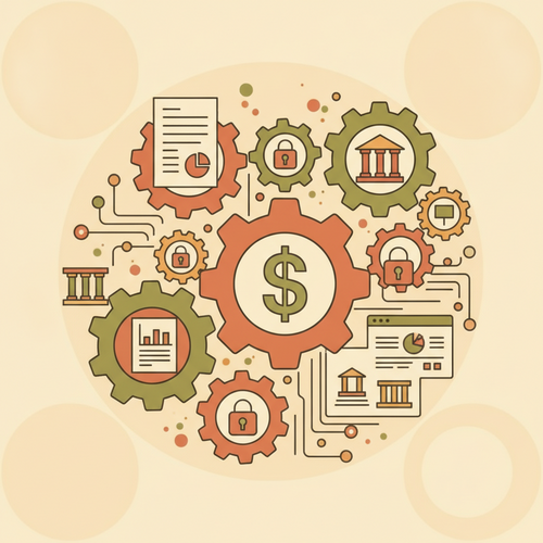Conceptual illustration of direct lending underwriting frameworks, showing gears and secure documents, symbolizing the complexity and security of structuring senior secured facilities in middle-market transactions.