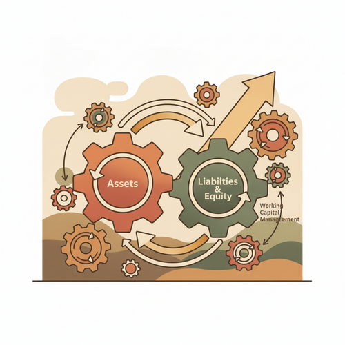 Flat design illustration showing the concept of leveraged balance sheet recapitalization and the optimization of corporate cost of capital through subordinated notes, with gears and arrows representing financial mechanisms.